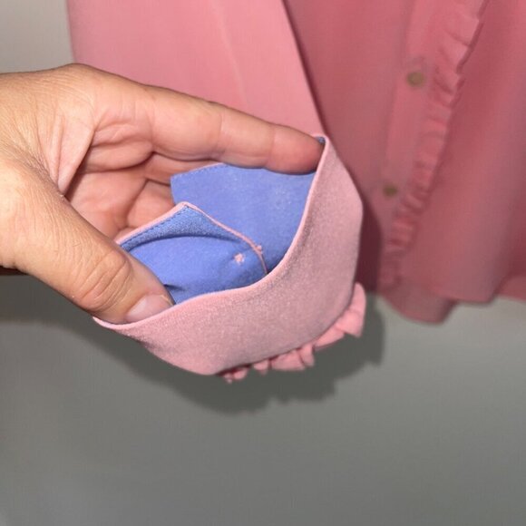 Paul Smith Womens Blouse Size 42 Pink Ruffle Trim Button Down Long Sleeve - Picture 4 of 8